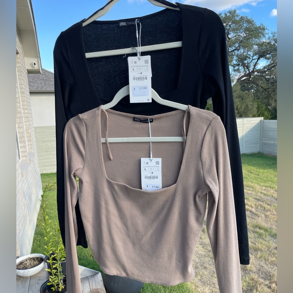 NWT Zara Black and Beige square neck top striped bundle  -  size L